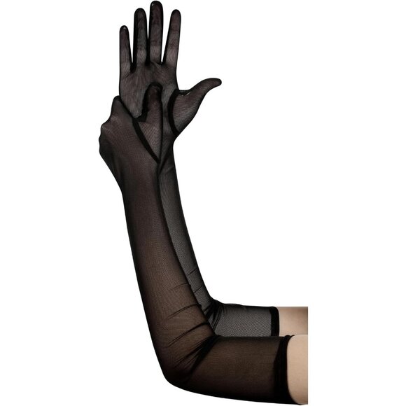 Women's Tulle Dark Navy Long Stretchy Gloves Halloween Party Wedding Costume - Picture 3 of 6